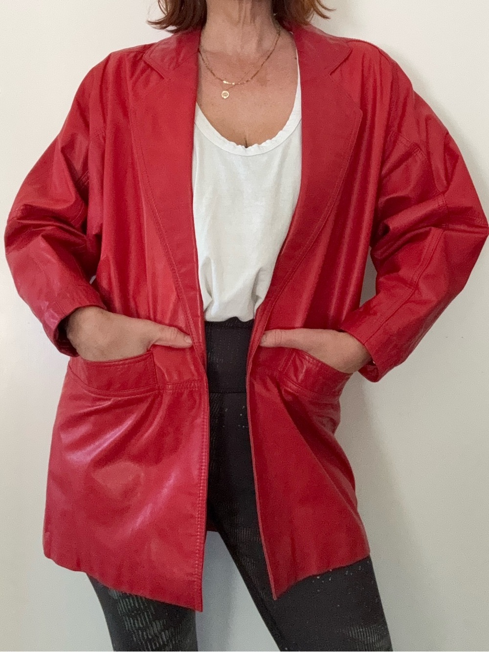 Toffs (Korea) Vintage 80s Red Leather Oversized Blazer Jacket - XS/ Small